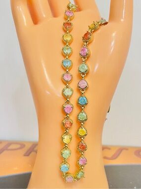 Multicolor Candy Collection Druzy CZ Heart Gold Plated Tennis Necklace Rare NWOT